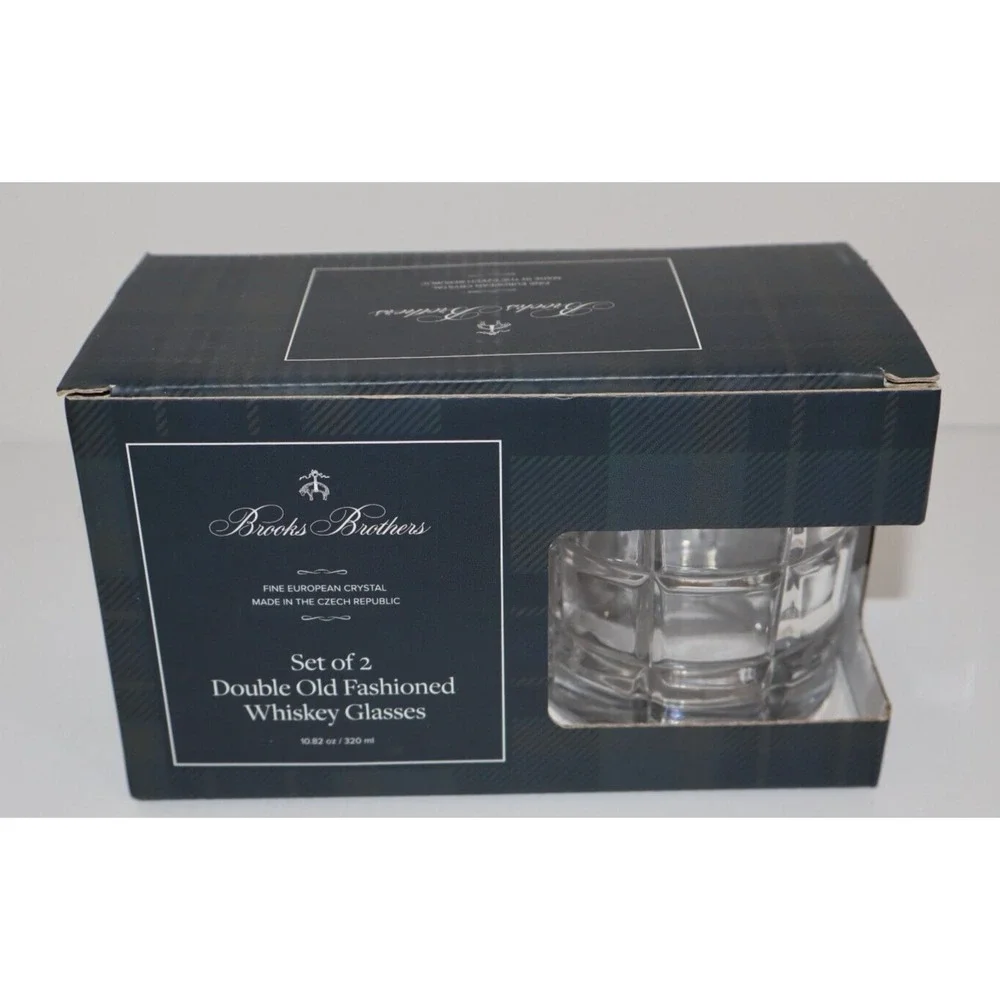 NEW IN BOX BROOKS BROTHERS Set of 2 Double Old Fashioned Whiskey Crystal Glasses